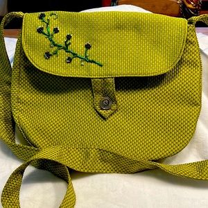 Handmade? Green silk bag with beaded detail